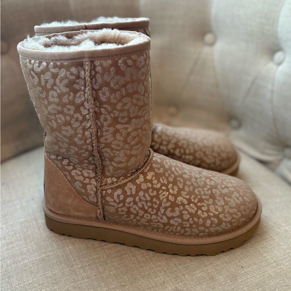 UGG Chestnut Leopard-Print Shearling Boots - Picture 2 of 6